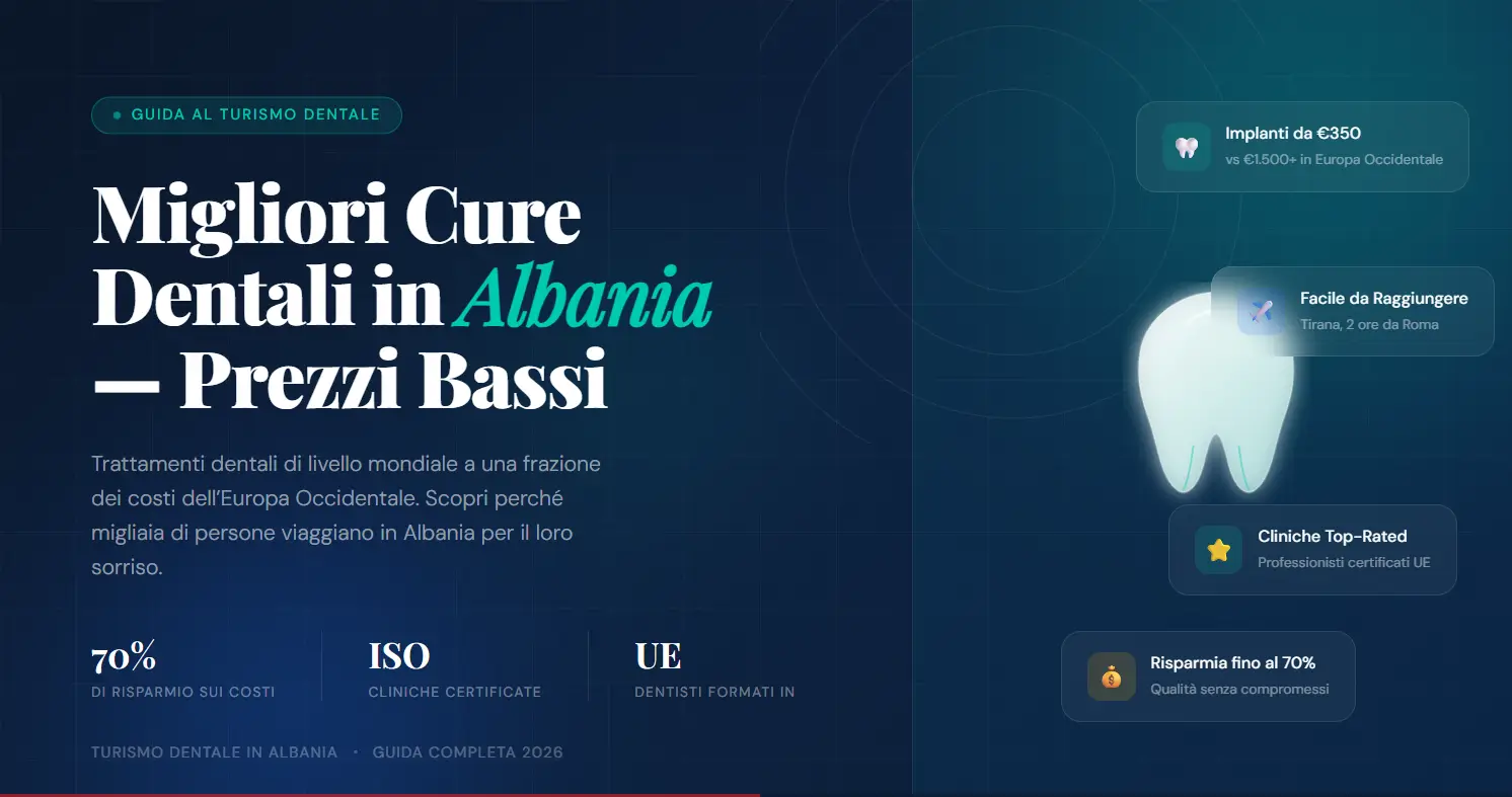 Paziente felice e sorridente dopo le cure presso la nostra clinica dentale in Albania.